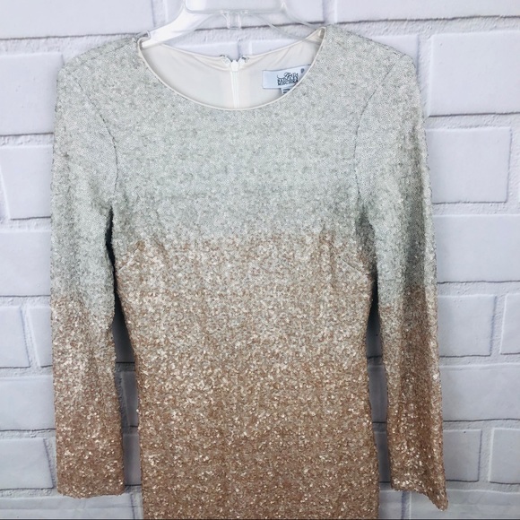 Badgley Mischka Ombré sequin dress long sleeves - Picture 3 of 8